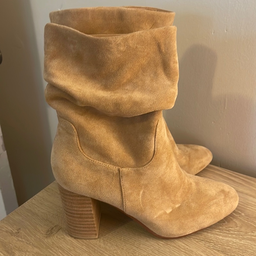 Tan suede slouch bootie